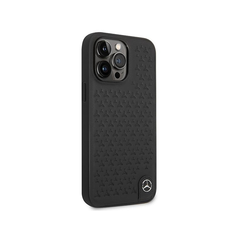 Mercedes Leather Stars Pattern dėklas, skirtas iPhone 14 Pro Max - juodas