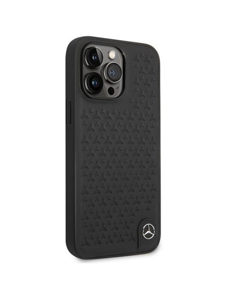 Mercedes Leather Stars Pattern dėklas, skirtas iPhone 14 Pro Max - juodas Mercedes Leather Stars Pattern dėklas, skirtas iPhone 14 Pro Max - juodas