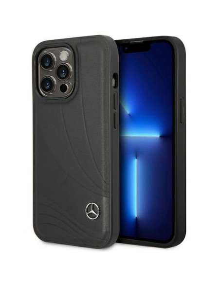 Mercedes Leather Wave Pattern dėklas iPhone 14 Pro Max - juodas Mercedes Leather Wave Pattern dėklas iPhone 14 Pro Max - juodas