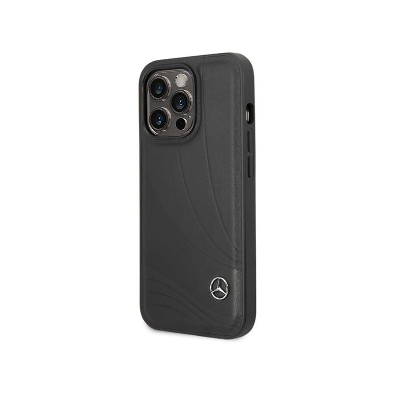 Mercedes Leather Wave Pattern dėklas iPhone 14 Pro Max - juodas