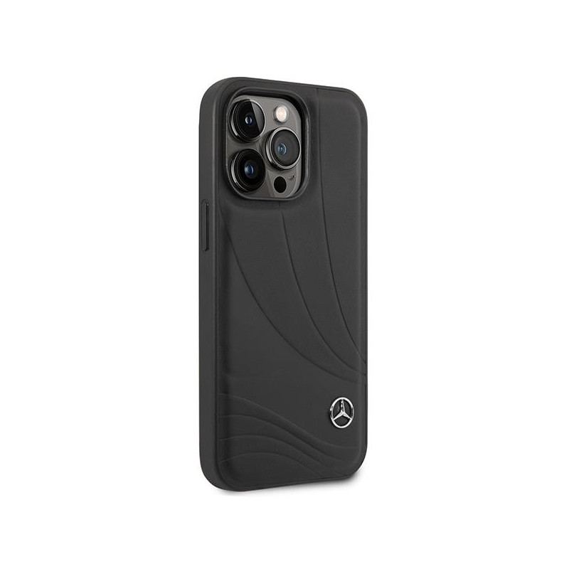 Mercedes Leather Wave Pattern dėklas iPhone 14 Pro Max - juodas