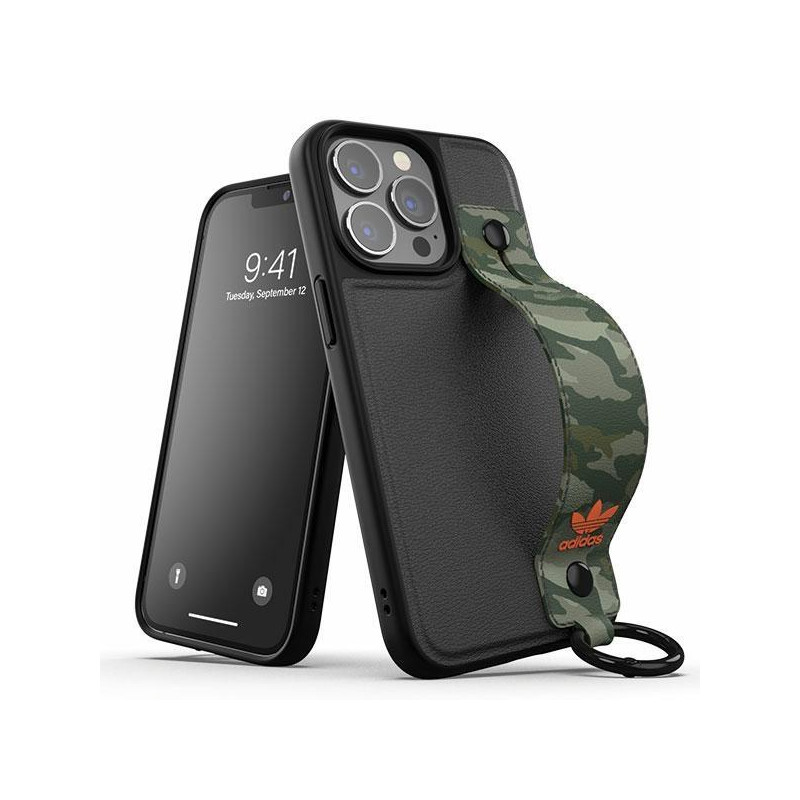Adidas OR Hand Strap Case iPhone 13 Pro / iPhone 13 - juoda ir žalia Adidas OR Hand Strap Case iPhone 13 Pro / iPhone 13 - juoda ir žalia