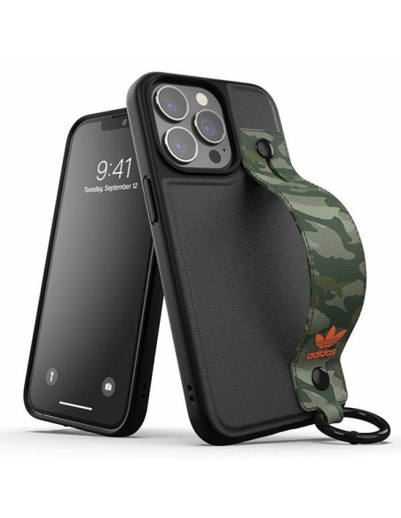 Adidas OR Hand Strap Case iPhone 13 Pro / iPhone 13 - juoda ir žalia Adidas OR Hand Strap Case iPhone 13 Pro / iPhone 13 - juoda ir žalia
