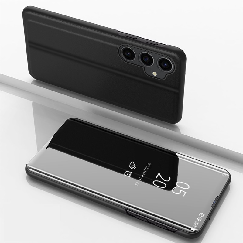 Kietas atverčiamas dėklas, skirtas Samsung Galaxy S23 FE Clear View Case - juodas Kietas atverčiamas dėklas, skirtas Samsung Galaxy S23 FE Clear View Case - juodas