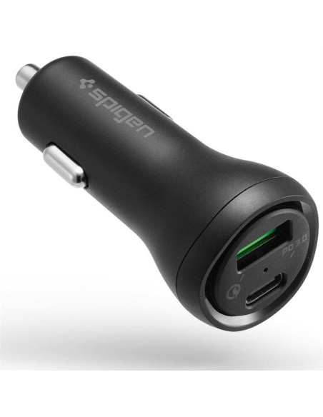 Spigen SteadiBoost F31QC USB-A USB-C PD 27W / QC 3.0 automobilinis įkroviklis – juodas