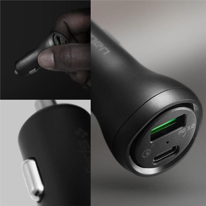 Spigen SteadiBoost F31QC USB-A USB-C PD 27W / QC 3.0 automobilinis įkroviklis – juodas