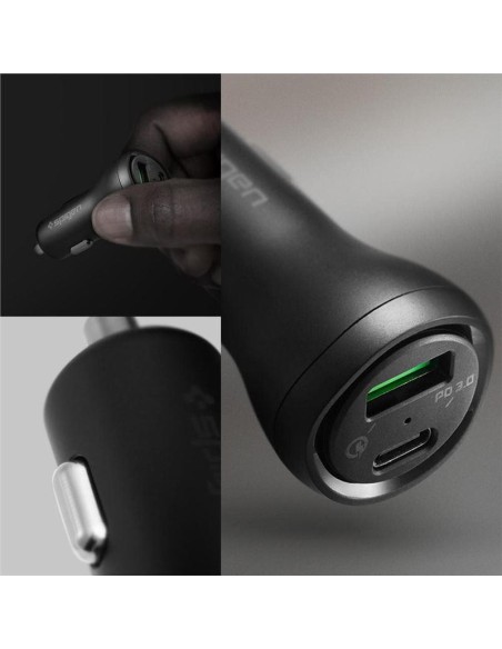 Spigen SteadiBoost F31QC USB-A USB-C PD 27W / QC 3.0 automobilinis įkroviklis – juodas