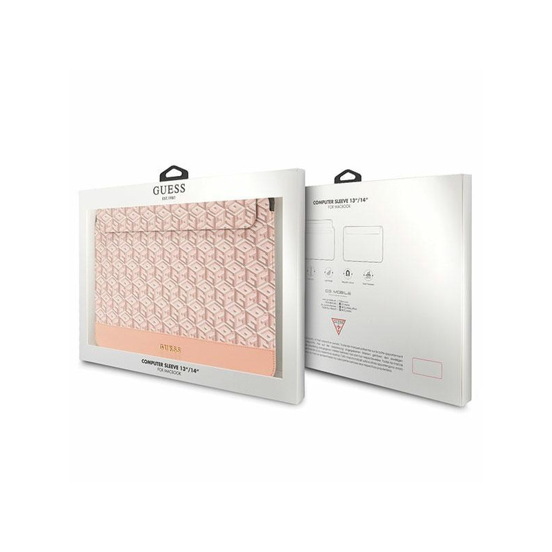 Guess GCube Stripes dėklas 14" nešiojamam kompiuteriui – rožinis