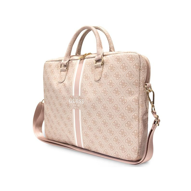 Guess 4G Printed Stripes krepšys 16" nešiojamam kompiuteriui - rožinis