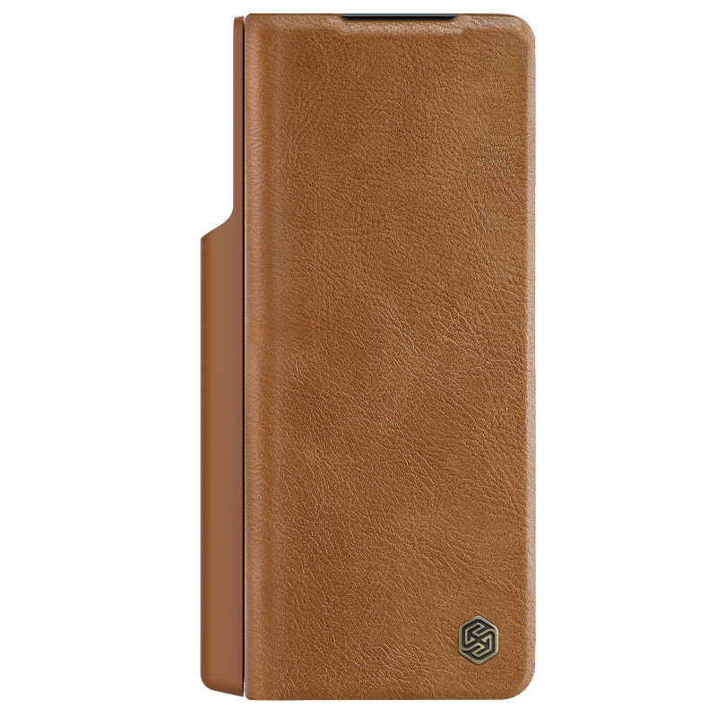 Odinis dėklas su apverstu ir fotoaparato apsauga, skirta Samsung Galaxy Z Fold 5 Nillkin Qin Leather Pro – ruda