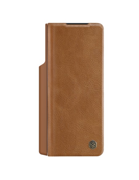 Odinis dėklas su apverstu ir fotoaparato apsauga, skirta Samsung Galaxy Z Fold 5 Nillkin Qin Leather Pro – ruda Odinis dėklas su apverstu ir fotoaparato apsauga, skirta Samsung Galaxy Z Fold 5 Nillkin Qin Leather Pro – ruda
