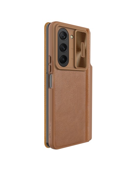 Odinis dėklas su apverstu ir fotoaparato apsauga, skirta Samsung Galaxy Z Fold 5 Nillkin Qin Leather Pro – ruda Odinis dėklas su apverstu ir fotoaparato apsauga, skirta Samsung Galaxy Z Fold 5 Nillkin Qin Leather Pro – ruda