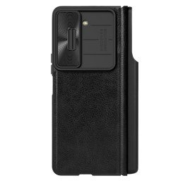 Nillkin Qin Leather Pro odinis dėklas su fotoaparato apsauga, skirtas Samsung Galaxy Z Fold 5 – juodas
