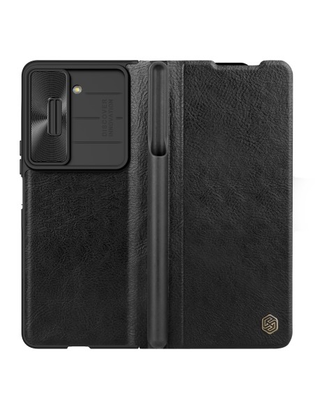 Nillkin Qin Leather Pro odinis dėklas su fotoaparato apsauga, skirtas Samsung Galaxy Z Fold 5 – juodas Nillkin Qin Leather Pro odinis dėklas su fotoaparato apsauga, skirtas Samsung Galaxy Z Fold 5 – juodas