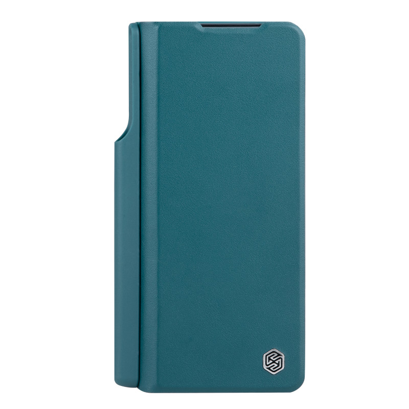 Odinis dėklas su apverstu ir fotoaparato apsauga, skirta Samsung Galaxy Z Fold 5 Nillkin Qin Leather Pro – žalia