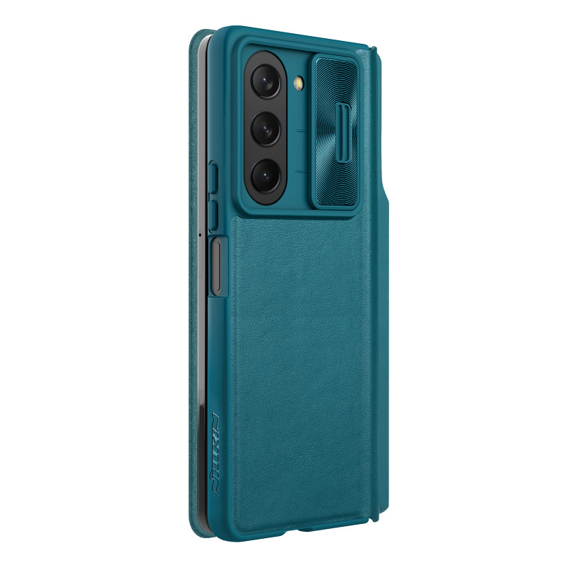 Odinis dėklas su apverstu ir fotoaparato apsauga, skirta Samsung Galaxy Z Fold 5 Nillkin Qin Leather Pro – žalia