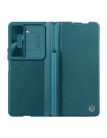Odinis dėklas su apverstu ir fotoaparato apsauga, skirta Samsung Galaxy Z Fold 5 Nillkin Qin Leather Pro – žalia Odinis dėklas su apverstu ir fotoaparato apsauga, skirta Samsung Galaxy Z Fold 5 Nillkin Qin Leather Pro – žalia