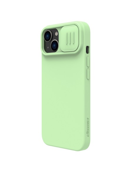 Nillkin CamShield Silky silikoninis dėklas, skirtas iPhone 15 su fotoaparato dangteliu - mėtų Nillkin CamShield Silky silikoninis dėklas, skirtas iPhone 15 su fotoaparato dangteliu - mėtų