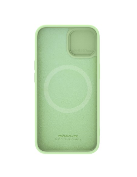 Nillkin CamShield Silky silikoninis dėklas, skirtas iPhone 15 su fotoaparato dangteliu - mėtų Nillkin CamShield Silky silikoninis dėklas, skirtas iPhone 15 su fotoaparato dangteliu - mėtų