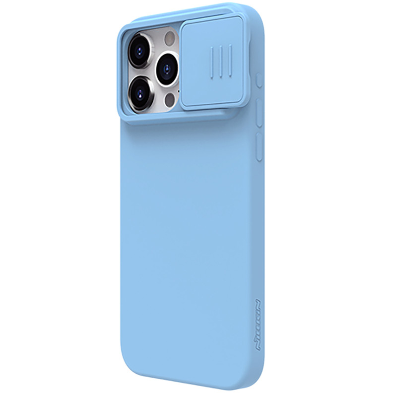 Nillkin CamShield šilkinis silikoninis dėklas, skirtas iPhone 15 Pro su fotoaparato apsauga – mėlynas