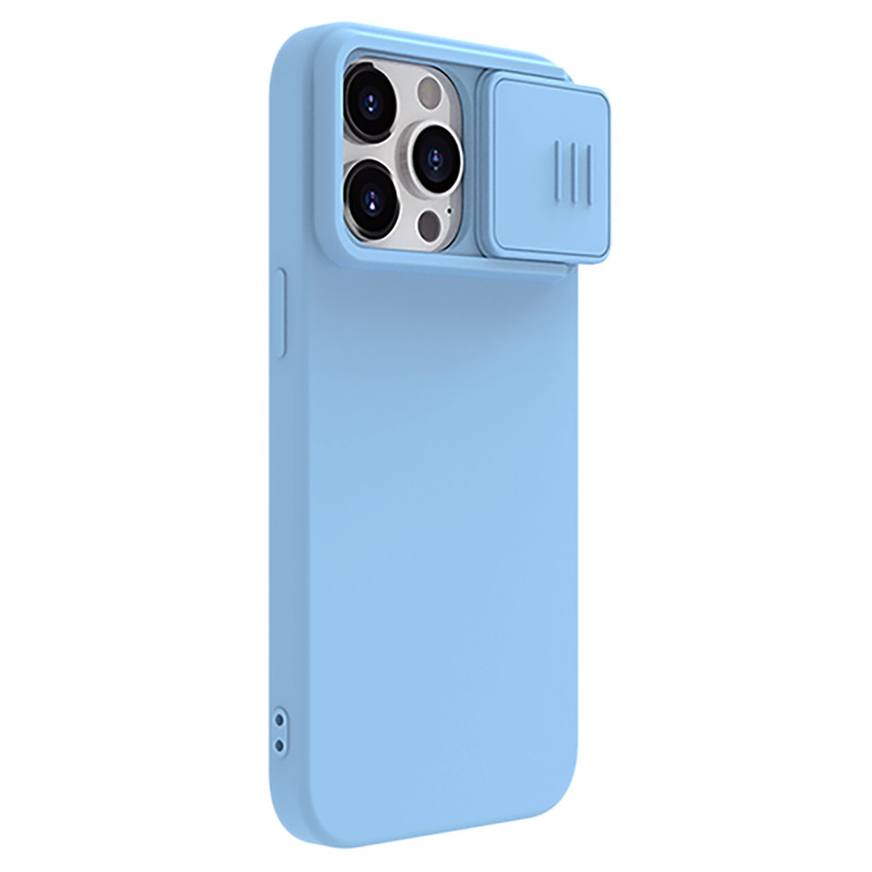 Nillkin CamShield šilkinis silikoninis dėklas, skirtas iPhone 15 Pro su fotoaparato apsauga – mėlynas