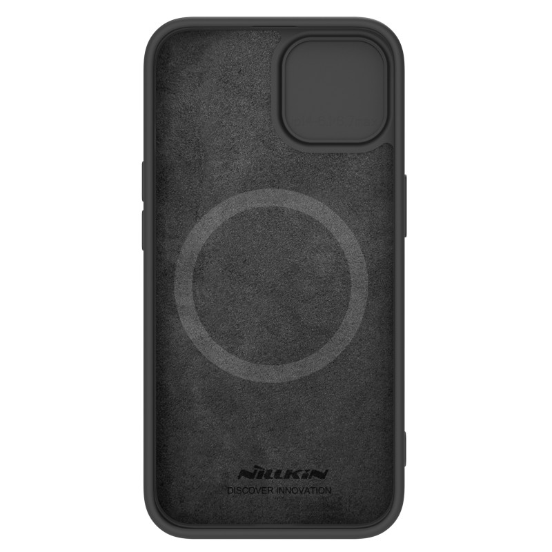 Nillkin CamShield šilkinis silikoninis dėklas, skirtas iPhone 15 Plus su fotoaparato apsauga – juodas