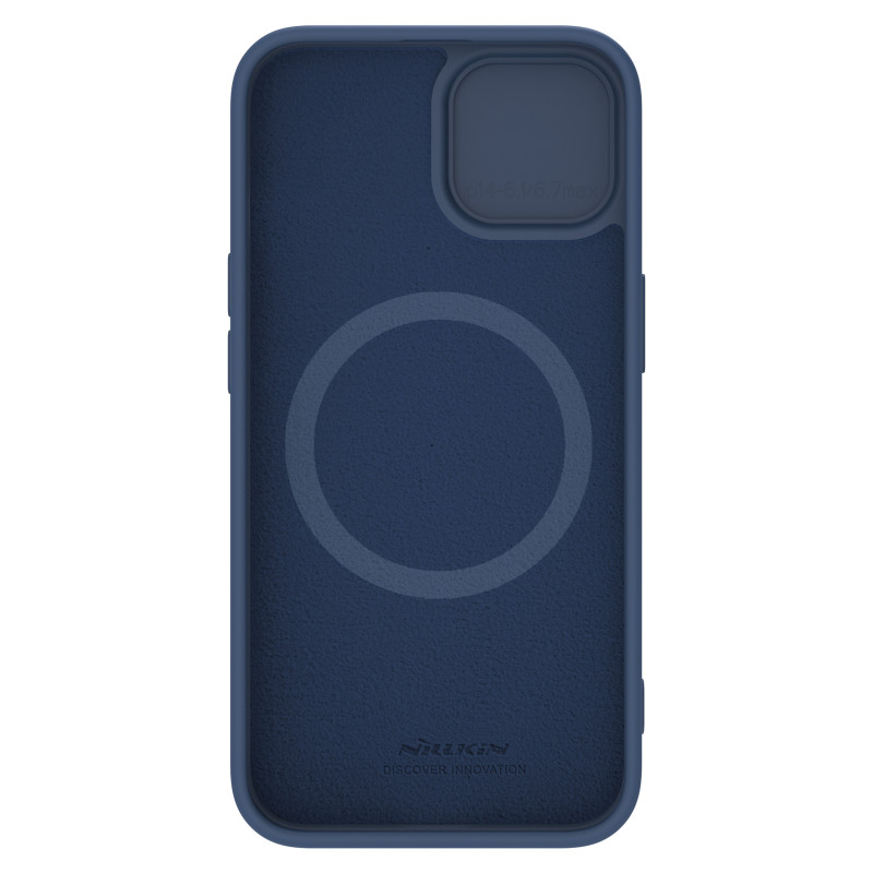 Nillkin CamShield šilkinis silikoninis dėklas, skirtas iPhone 15 Plus su fotoaparato apsauga – tamsiai mėlyna