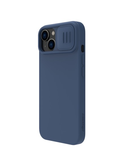 Nillkin CamShield šilkinis silikoninis dėklas, skirtas iPhone 15 Plus su fotoaparato apsauga – tamsiai mėlyna