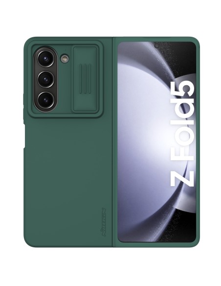 Nillkin CamShield šilkinis silikoninis dėklas, skirtas Samsung Galaxy Z Fold 5 su fotoaparato apsauga – tamsiai žalia