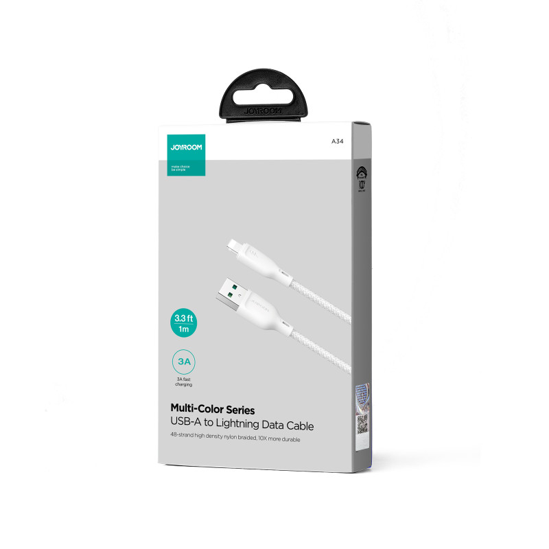 Joyroom Multi-Color Series SA34-AL3 USB-A / Lightning 3A kabelis 1m - baltas