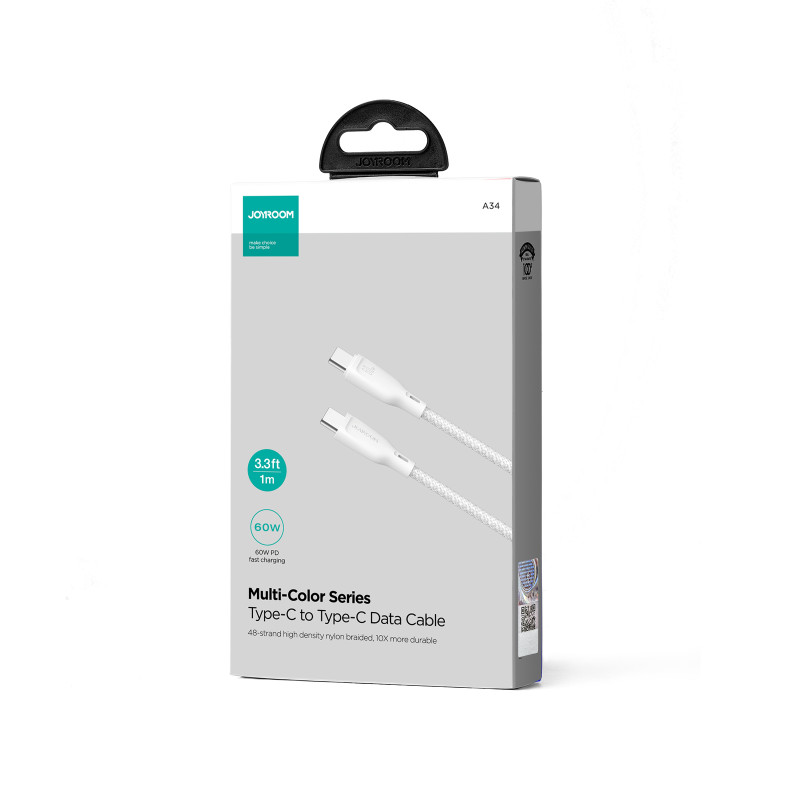 Joyroom SA34-CC3 USB-C – USB-C PD laidas 60W 480Mb/ s 1m – baltas