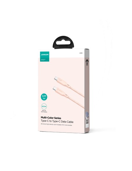 Joyroom SA34-CC3 USB-C – USB-C PD laidas 60W 480Mb/ s 1m – rožinis Joyroom SA34-CC3 USB-C – USB-C PD laidas 60W 480Mb/ s 1m – rožinis
