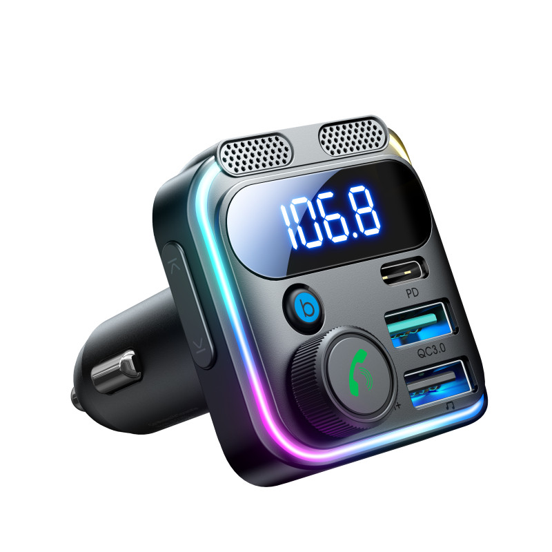Joyroom JR-CCB01 48W FM siųstuvas 2x USB-A USB-C su dvigubu mikrofonu - juodas Joyroom JR-CCB01 48W FM siųstuvas 2x USB-A USB-C su dvigubu mikrofonu - juodas