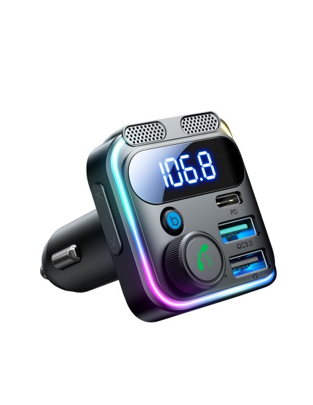 Joyroom JR-CCB01 48W FM siųstuvas 2x USB-A USB-C su dvigubu mikrofonu - juodas Joyroom JR-CCB01 48W FM siųstuvas 2x USB-A USB-C su dvigubu mikrofonu - juodas