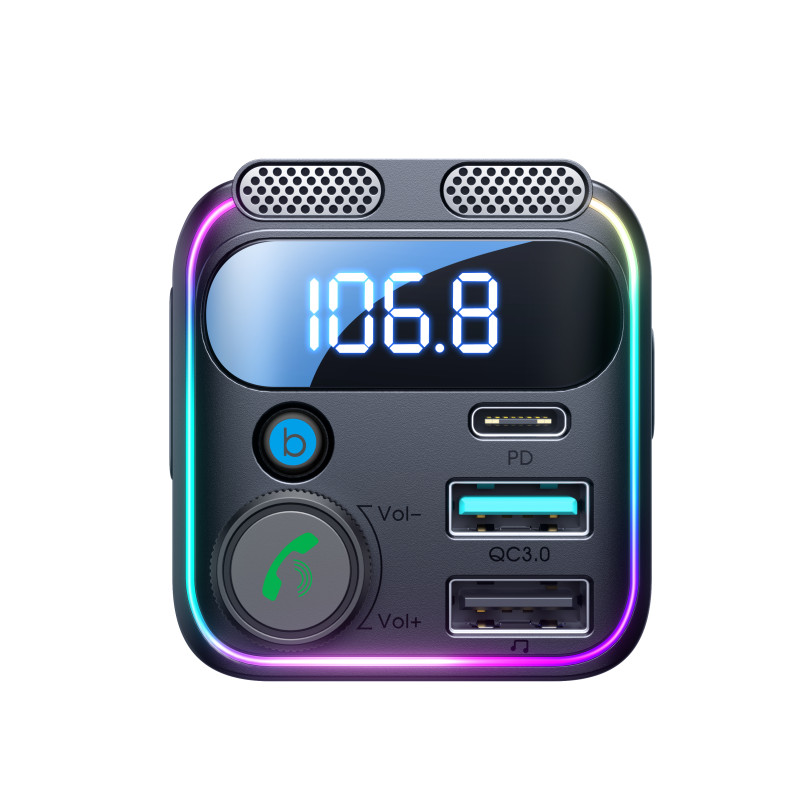 Joyroom JR-CCB01 48W FM siųstuvas 2x USB-A USB-C su dvigubu mikrofonu - juodas