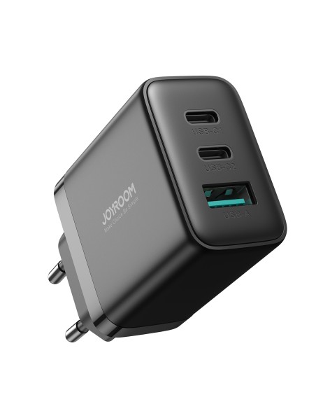 Joyroom JR-TCF10 greitas įkroviklis 2x USB-C USB-A 32W - juodas Joyroom JR-TCF10 greitas įkroviklis 2x USB-C USB-A 32W - juodas