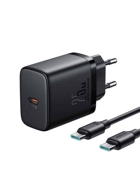 Joyroom JR-TCF11 greitas įkroviklis iki 25W + USB-C / USB-C laidas 1m - juodas Joyroom JR-TCF11 greitas įkroviklis iki 25W + USB-C / USB-C laidas 1m - juodas
