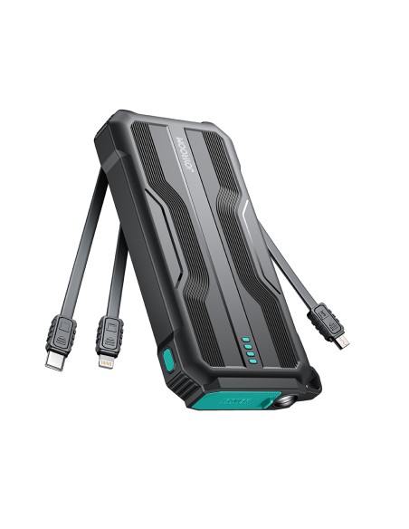 Powerbank 10000mAh Joyroom JR-L016 su įmontuotais USB-C/ mikro USB/ Lightning laidais – juodas