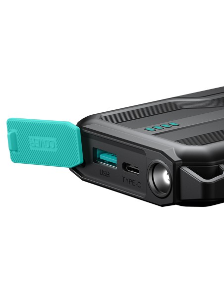 Powerbank 10000mAh Joyroom JR-L016 su įmontuotais USB-C/ mikro USB/ Lightning laidais – juodas