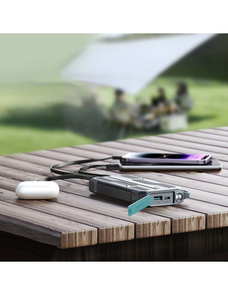 Powerbank 10000mAh Joyroom JR-L016 su įmontuotais USB-C/ mikro USB/ Lightning laidais – juodas