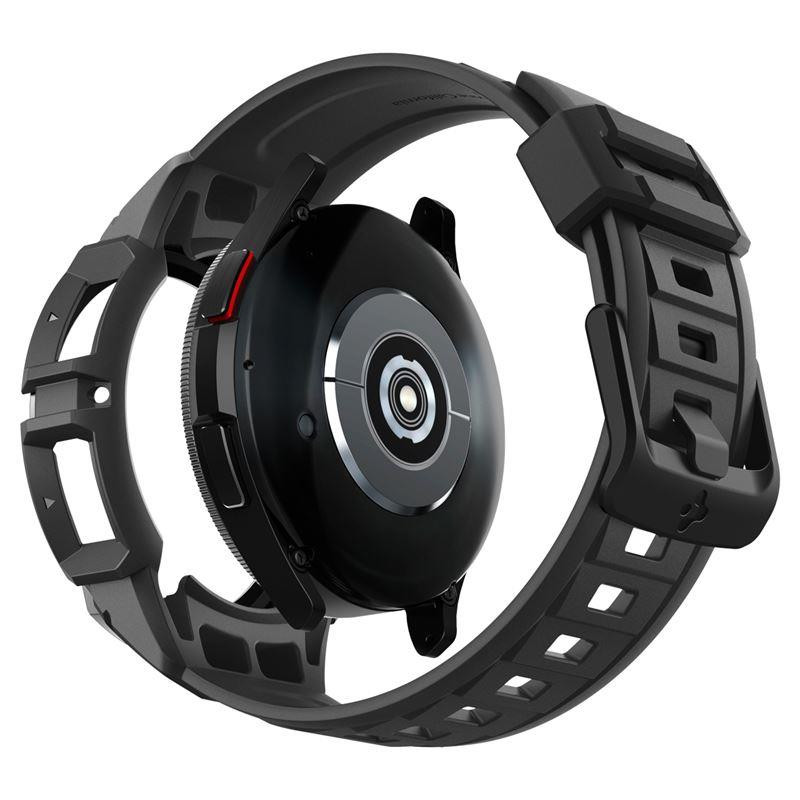Spigen Rugged Armor Pro dėklas su dirželiu, skirtas Samsung Galaxy Watch 6 Classic (43 mm) - juodas