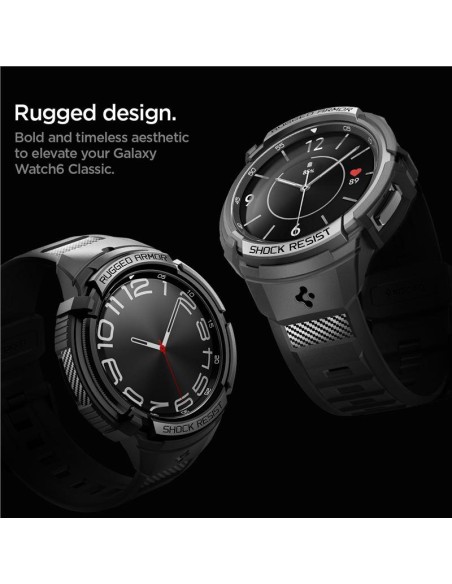 Spigen Rugged Armor Pro dėklas su dirželiu, skirtas Samsung Galaxy Watch 6 Classic (43 mm) - juodas Spigen Rugged Armor Pro dėklas su dirželiu, skirtas Samsung Galaxy Watch 6 Classic (43 mm) - juodas