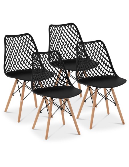 Skandinaviška ažūrinė kėdė su medinėmis kojelėmis virtuvei svetainei maks.150kg 4vnt.