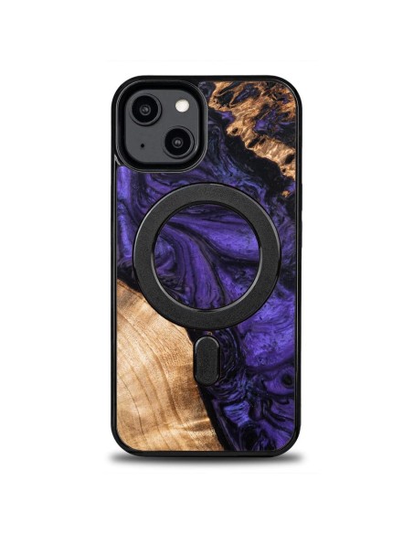Medinis ir dervos dėklas skirtas iPhone 14 MagSafe Bewood Unique Violet - violetinė ir juoda Medinis ir dervos dėklas skirtas iPhone 14 MagSafe Bewood Unique Violet - violetinė ir juoda