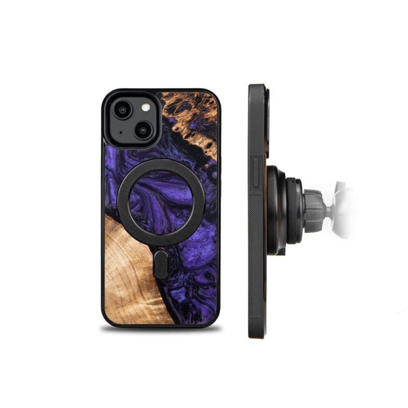 Medinis ir dervos dėklas skirtas iPhone 14 MagSafe Bewood Unique Violet - violetinė ir juoda