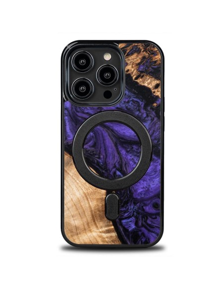 Medinis ir dervos dėklas skirtas iPhone 14 Pro MagSafe Bewood Unique Violet - violetinė ir juoda