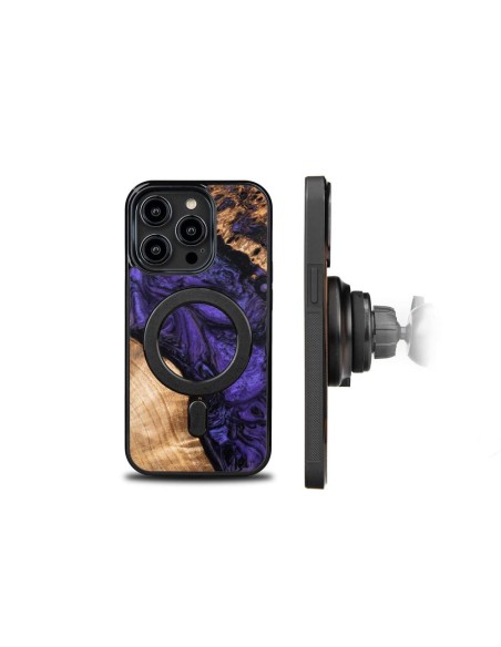 Medinis ir dervos dėklas skirtas iPhone 14 Pro MagSafe Bewood Unique Violet - violetinė ir juoda