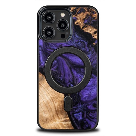 Medinis ir dervos dėklas, skirtas iPhone 14 Pro Max MagSafe Bewood Unique Violet - violetinė ir juoda