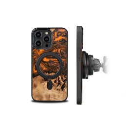 Medinis ir dervos dėklas iPhone 14 Pro Max MagSafe Bewood Unique Orange - oranžinė ir juoda