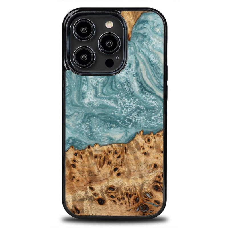 Medinis ir dervos dėklas skirtas iPhone 14 Pro Bewood Unique Uranus - mėlyna ir balta Medinis ir dervos dėklas skirtas iPhone 14 Pro Bewood Unique Uranus - mėlyna ir balta